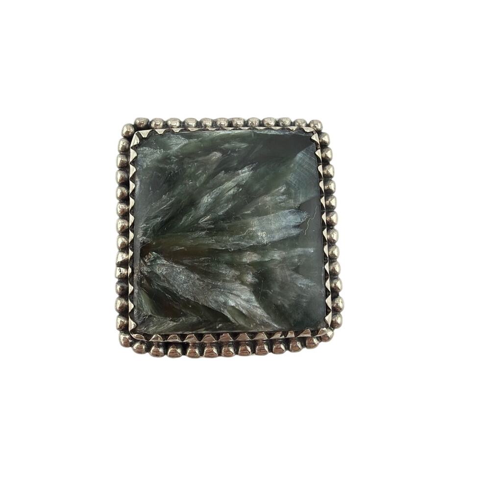 Sterling Silver Rectangular Seraphinite Ring Size 7.5